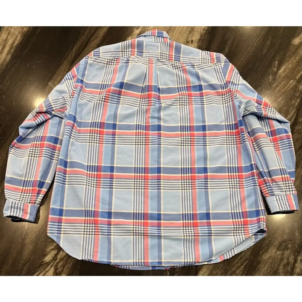 Polo Ralph Lauren Mens 2XLT Blue Pink Plaid Button Down Oxford Shirt Pony Cotton